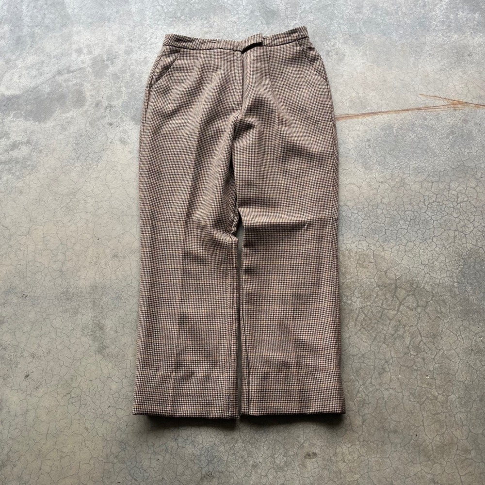 David N Vintage Wool Houndstooth Trousers Brown Tan Straight Leg Pants Size 10